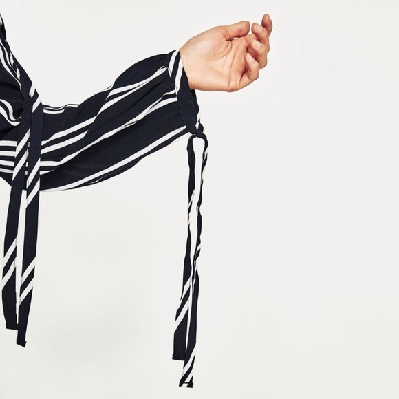 NWT Zara Navy and White Striped One Shoulder Dress - Picture 6 of 17